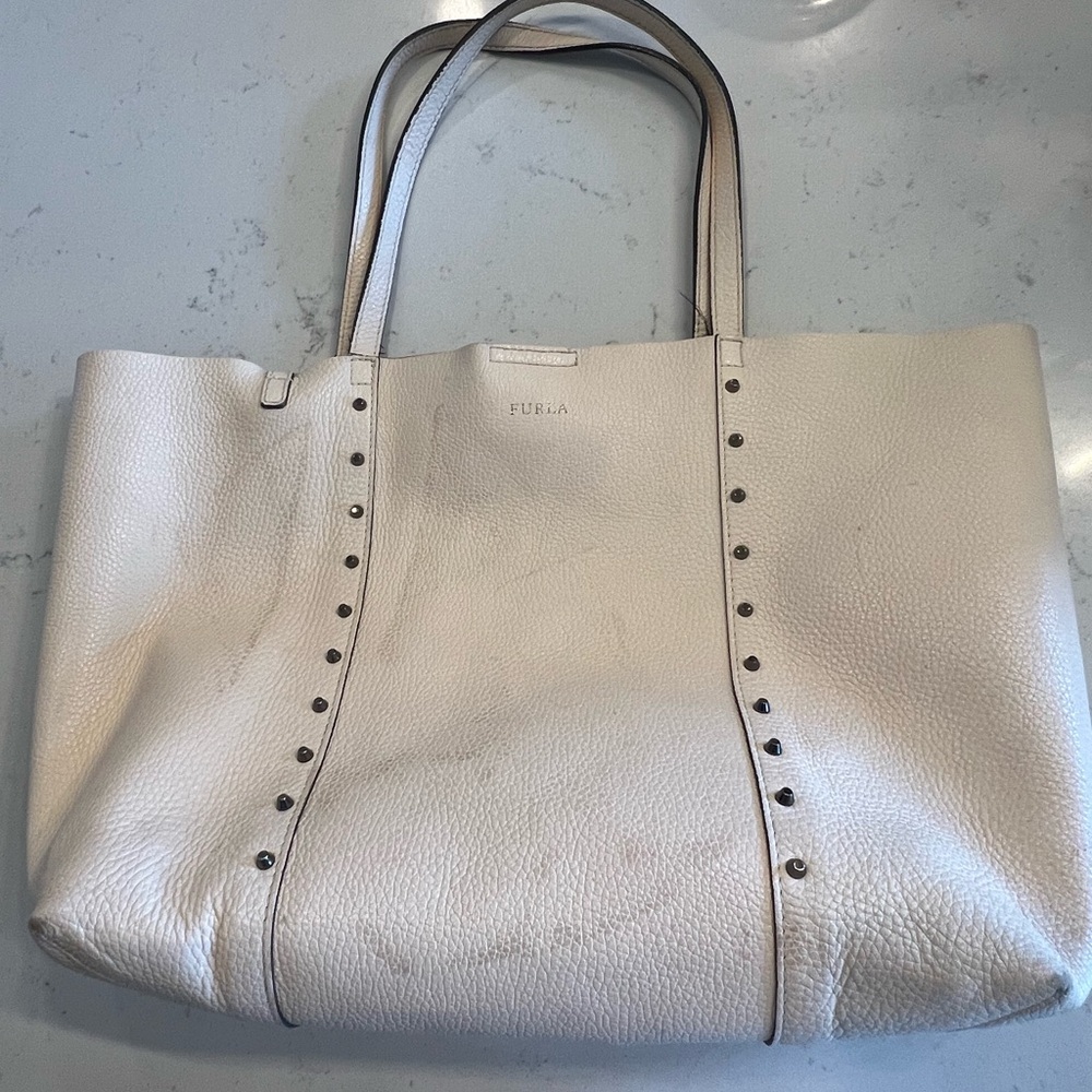 Furla Cream Studded Tote Bag
